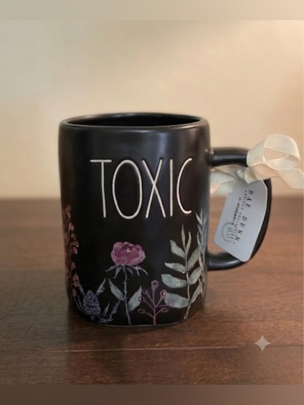 Rae Dunn TOXIC Black Floral Double sided mug